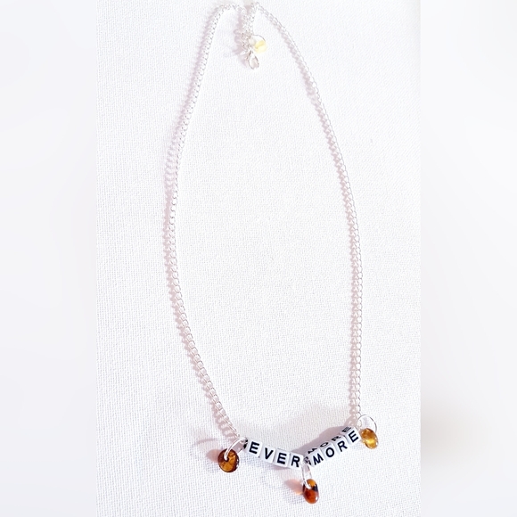 Evermore Necklace Amber Gems Black and White Blocked Lettering Handmade - Picture 4 of 12
